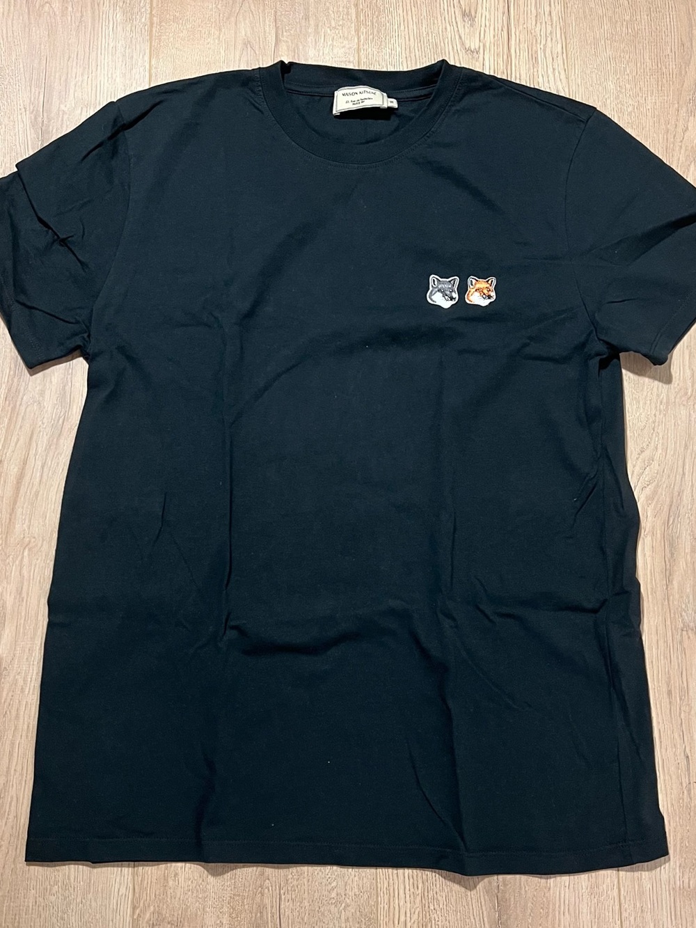 MAISON KITSUNE Navy Blue Short Sleeve Tee with Twin Fox Patches